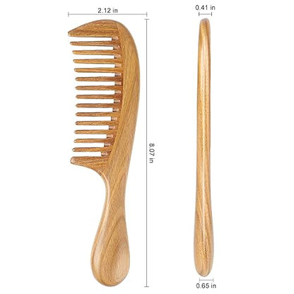 Handmade 100% Natural Green Sandalwood Hair Combs - Anti-Static Sandalwood Scent Natural Hair Detangler Wooden Comb (Wide Tooth),1 Count (Pack of 1)
