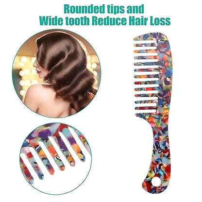 Colorful Mosaic Wide-Tooth Comb – Anti-Static Detangling Comb for Wet and Dry Hair